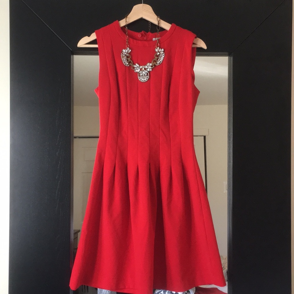 Red A line dress.